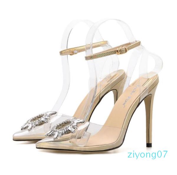 

rhinestone flower pvc transparent pumps 11cm high heels gold silver wedding shoes designer shoes size 35 to 41 z07, Black