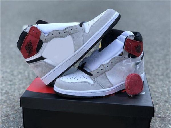 

2020 new arrival 1 og high light smoke grey men basketball shoes retro white black varsity red 555088-126 running sneakers size 7-13