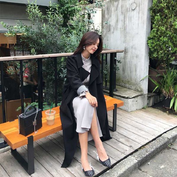 

2020 new autumn women fashion slim simple windbreaker female temperament jacket ladies lace up coat girls outwear, Tan;black