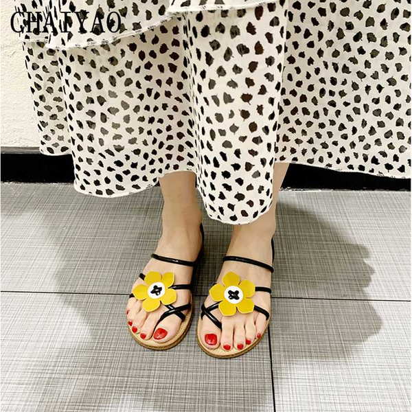 

2020 selling women's sandals new flower design soft sole slip-on women footwear pu leather wedges beach ladies sandals z044, Black