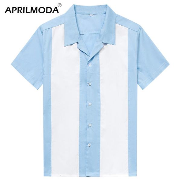 

2020 blue summer casual men's slim fit shirts streetwear 1950s 60s retro vintage rockabilly men and blouses hawaiian shirt, White;black