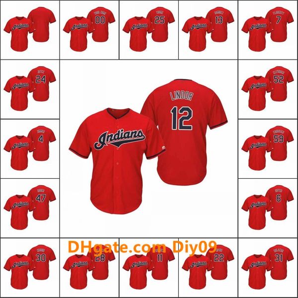 

clevelandindians men #22 jason kipnis 24 matt joyce 12 francisco lindor women youth scarlet cool base custom jersey, Black