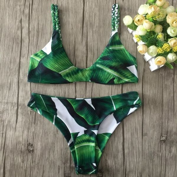 

2020 strappy bikini bandage swimwear leaves tropical swimsuit bikini set brazilian bikinis women bathing suit e968, White;black