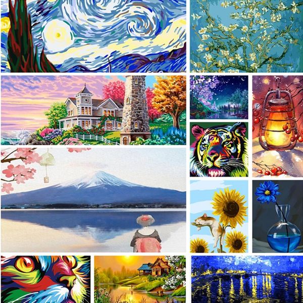 

wholesale new diy digital oil painting splendid sunflower, seascape 40*50 frameless color hand-painted living room bedroom decoration paint