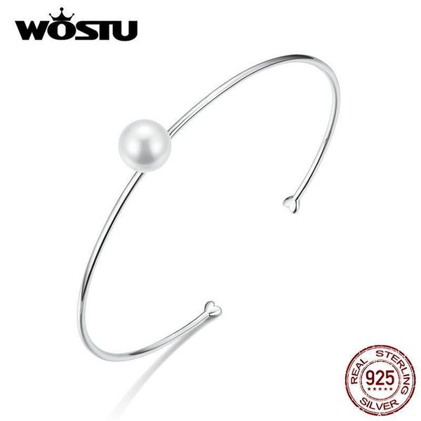 

wostu authentic 925 sterling silver quiet pearl bangle bracelet opening adjustable for women bangle jewelry cqb168