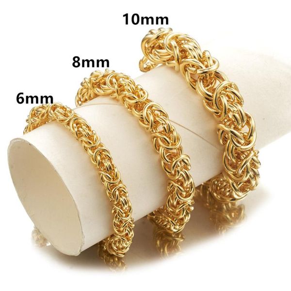 

6/8/10mm charming jewelry stainless steel gold color handmade circle byzantine chain men's women's bracelet wristband 7-11inch, Black