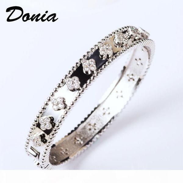 

donia jewelry party european and american fashion large classic flower micro inlaid zirconia bracelet ring set women's bracelet ring se, Black