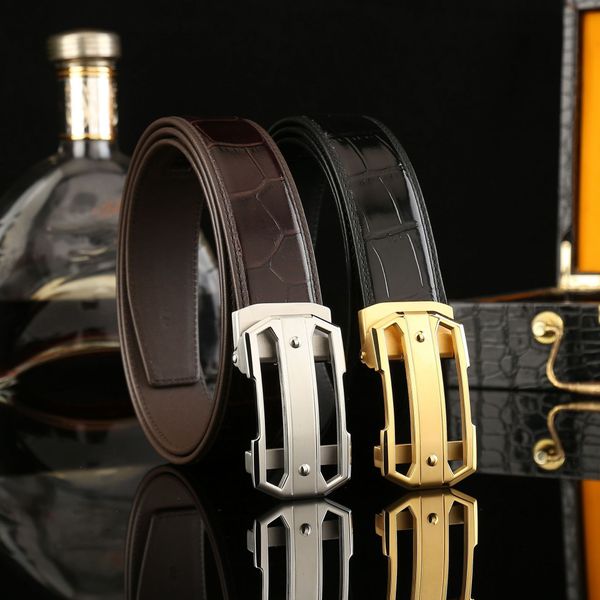 

zksqd 3.5 men's stainless steel automatic buckle with simulation crocodile belly pattern double-sided head layer men's stainless s, Black;brown