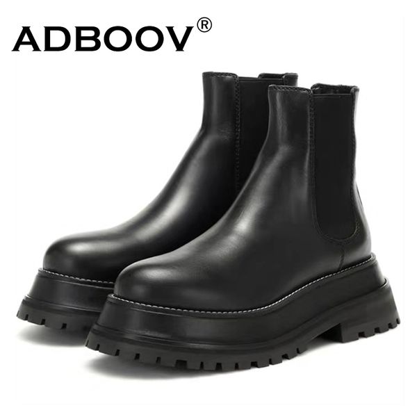 

adboov платформа кожа ботильоны женщины роскошные дамы скольжение сапоги black