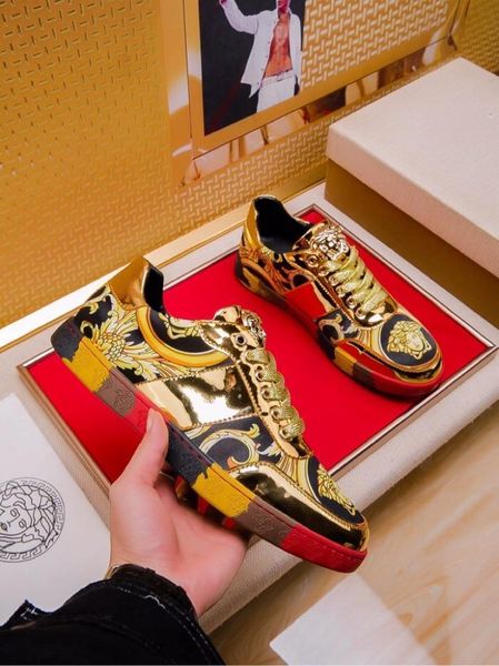 

2020f limited edition medusa printed low-lace-up casual sneakers, high-end fashionable wild personality men's shoes, size: 38-451, Black