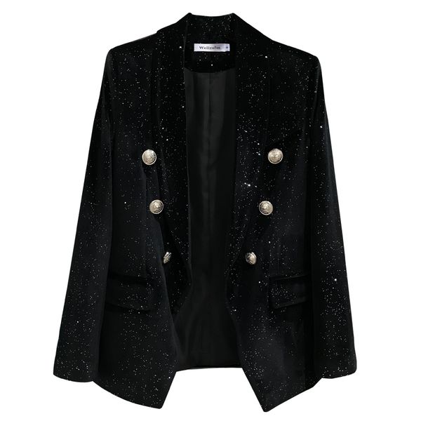 

shiny velvet women blazers and jackets double breasted fashion notched high street korean new 2020 autumn jacket women, White;black