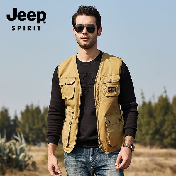 

jpzp-2606 # 2019 новый жилет жилет мужской v-образный вырез мульти-карман жилетки среднего возраста случайный жилет папа наряд, Black;white