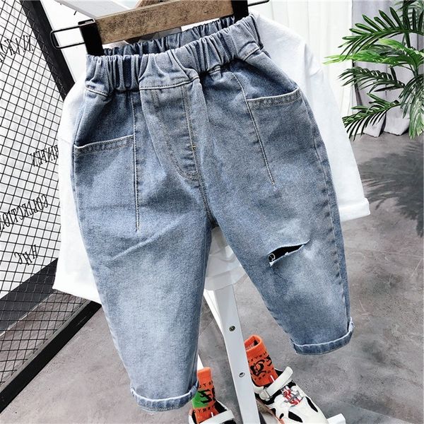 

2020 new boys' spring and casual and jeans autumn children's jeans daddy pants baby's fashionable spring casual pants fashion, Blue