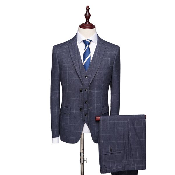 

plaid suits for men tuxedo wedding suit male set 3 pieces blazers+pants+vest men's bussiness mens grooming & blazers, White;black