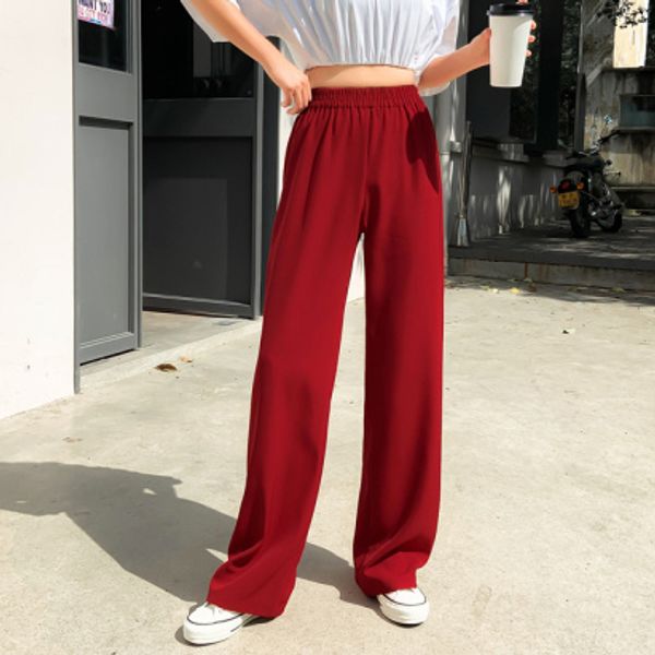 

women chiffon pants summer 2020 korean style casual loose elastic waist wide leg pants pink red blue black s-2xl b314, Black;white