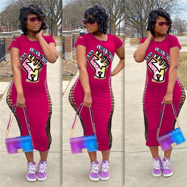 

black lives matter letters print broken hole short sleeves t shirt dress women bodycon dresses slim one piece skirts dress new d71401, White