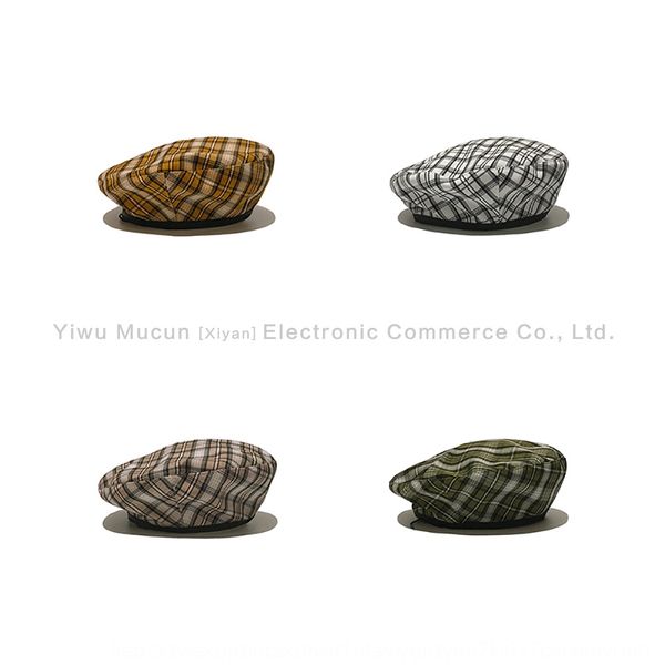 

ins korean chic plaid british plaid painter painter's hat beret beret fashion thin pumpkin hat, Blue;gray