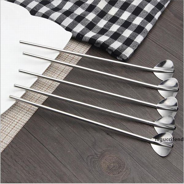 

wholesale 20.6cm stainless steel straw spoon silver mate teaspoon coffee spoon milk coffee juice stirring party bar tool