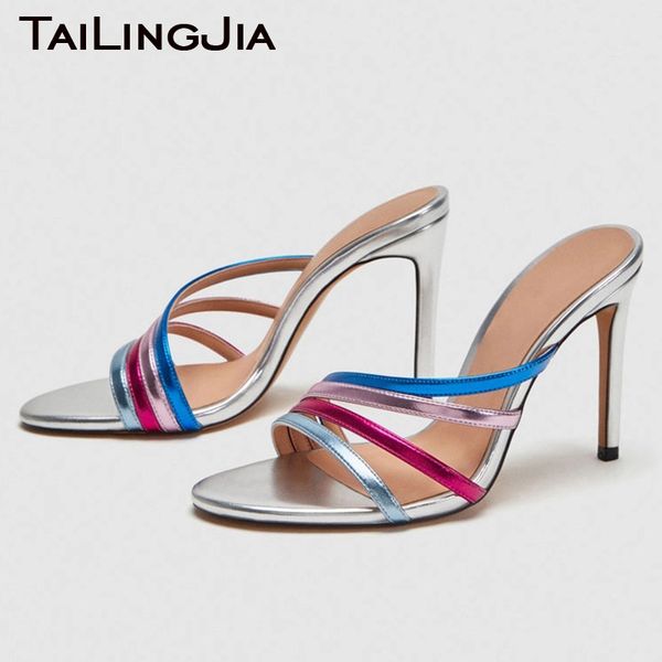 

смешанные цвета женщины mule сандалии стилет каблук партии обувь женская обувь элегантные strppy большой размер мулы сандал обуви 2020, Black