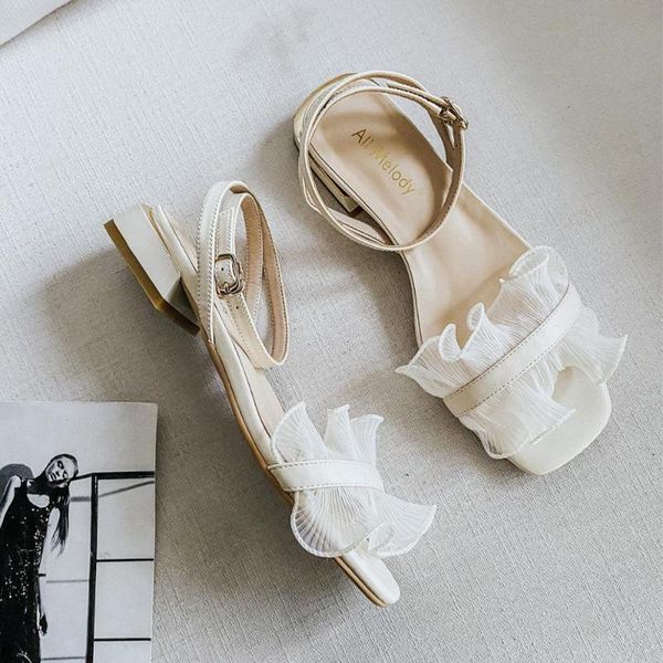 

female sandal low sandals woman leather 2020 summer comfort shoes for women high heels buckle strap all-match ladies low-heeled, Black