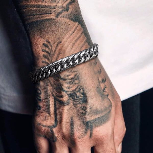 

9-13.5mm miami cuban chain bracelet for men in stainless steel 6 or 8 inch, Black