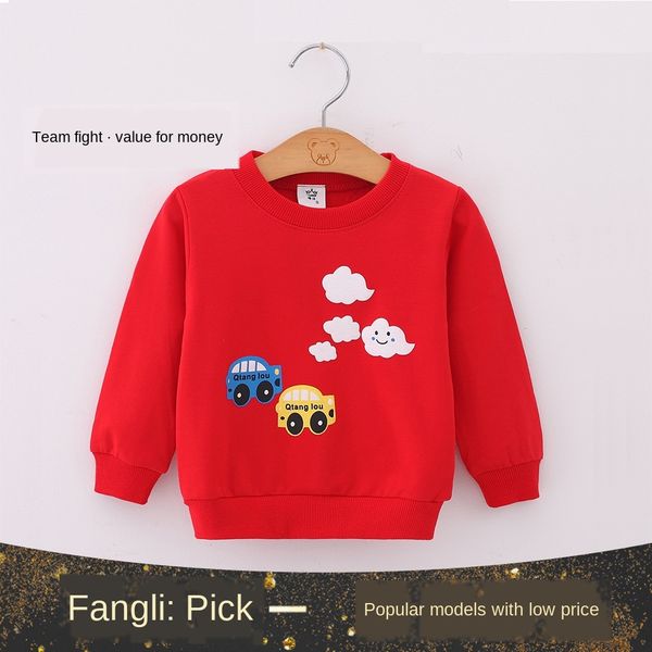 

ls8i1 spring cotton t- and autumn clothing korean style children's long sleeve sweater boys and girls round neck children's base s, Blue