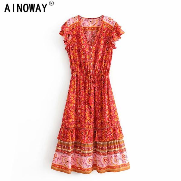 

vintage chic women hippie floral print tassel deep v-neck rayon bohemian maxi dress ladies sleeveless boho dresses vestidos, Black;gray