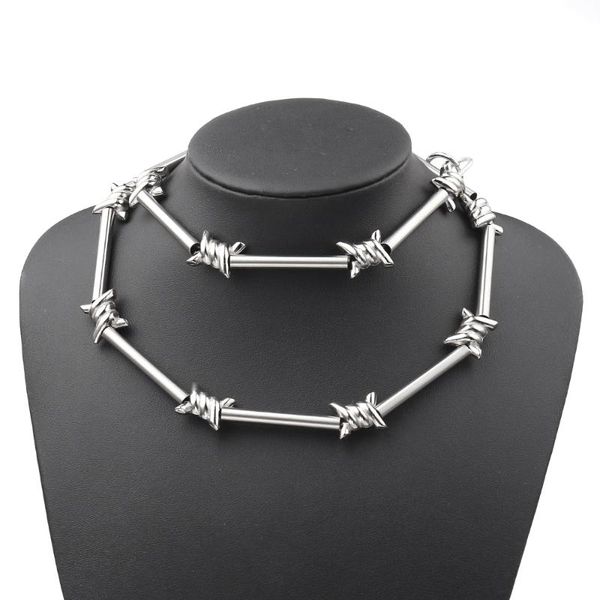 

chains 75cm gothic necklace barbed wire rock metal pants pallet chain jewelry hiphop wind bamboo gift accessories punk, Silver