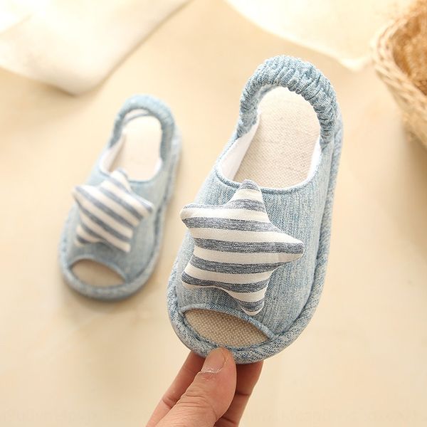 

zemdb children' cotton and linen open autumn cotton and linen elastic belt anti-fall slippers indoor home anti-skid 1-3 years old cute, Black;grey