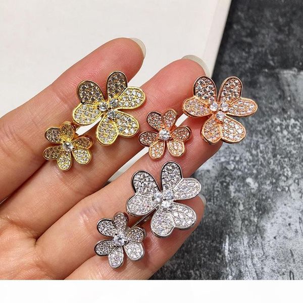 

18k gold plated copper micro paved full cz stone three leaf flower rings for women 2019 selling new luxury fashion jewelry, Silver