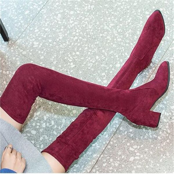 

autumn winter fashionthigh high women boots pointed over the knee women high thin with thick heel suede elastic boots black gray