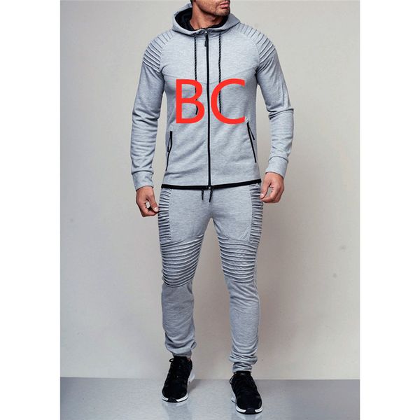 

bc man sets new men's autumn hoodies tracksuit set male zipper pleated sweatshirt sweatpants high street jackets sets -4xl coat, Gray