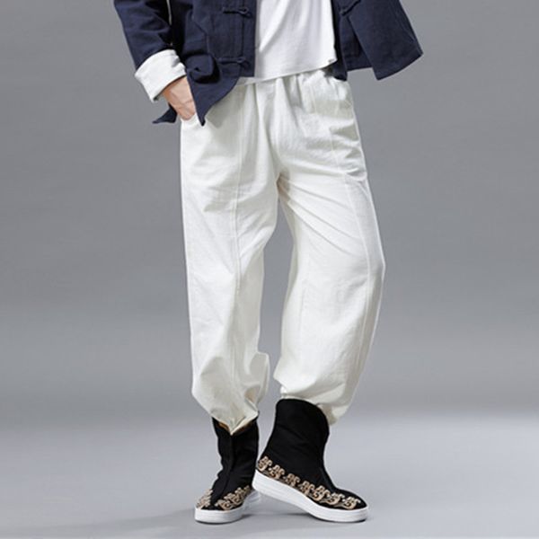 

men's pants casual loose cotton and linen cool pants with pocket plus size 6xl 7xl 8xl men's elastic waist joggers mens, Black