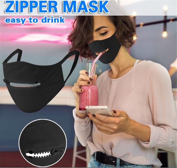 

2020 new creative zipper face mask zipper design easy to drink washable reusable covering protective face masks by dhl
