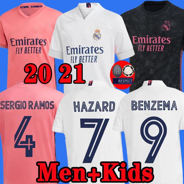 

REAL MADRID soccer jersey 20 21 HAZARD SERGIO RAMOS BENZEMA VINICIUS 2020 2021 camiseta football shirt uniforms men + kids kit jersey1234