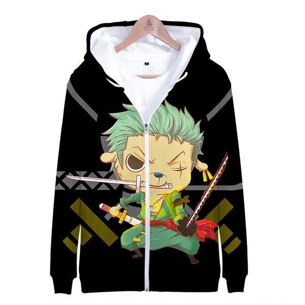 

2019 new sweater digital zipper japanese one piece 3d digital printing fashion zipper hooded sweater, Black