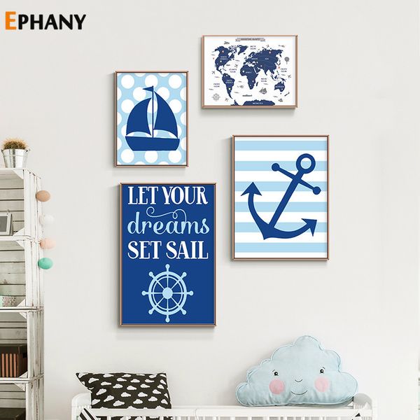 

nautical sea nursery painting sailboat adventure canvas poster sail around the world print wall picture nordic kid room decor