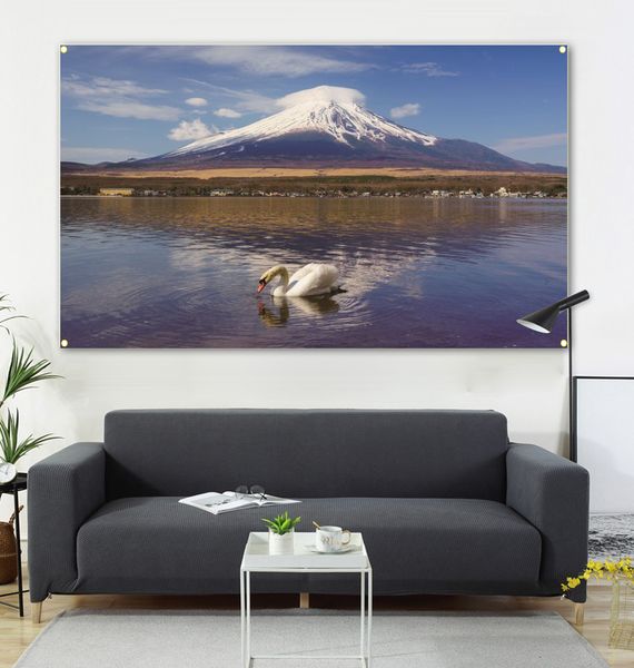 

lake water and animals hang pictures and flags, sofa background 600d4 buckle 100 * 150cm