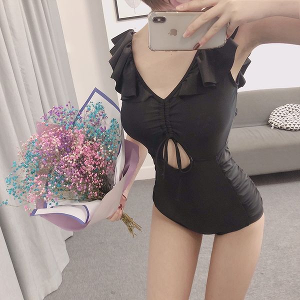 

small swim conservative tight nylon pure color bikini one-piece swimsuit swimming suit for women, White;black