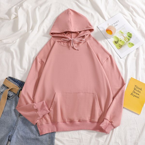 

women's hoodies & sweatshirts 100% cotton solid color oversized women casual female clothes plus size pullover jumpers long sleeve 4xl, Black