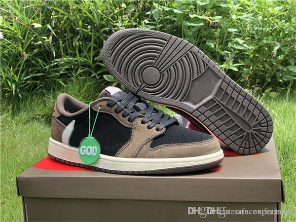 

2019 est authentic travis scott x 1s low og sp ts dark mocha 1 cactus jack black 3m red sail cq4277-001 man basketball shoes with box