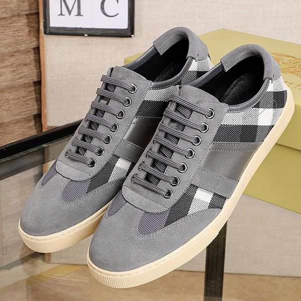 

fast delivery vintage check and leather sneakers men 's shoes breathable shoes lace -up low luxury style men shoes chaussures pour, Black