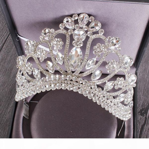 

d new silver gold color wedding queen crown luxury crystal big tiara crowns with comb bride wedding bridal headdress hg -213 c19022201, Slivery;golden