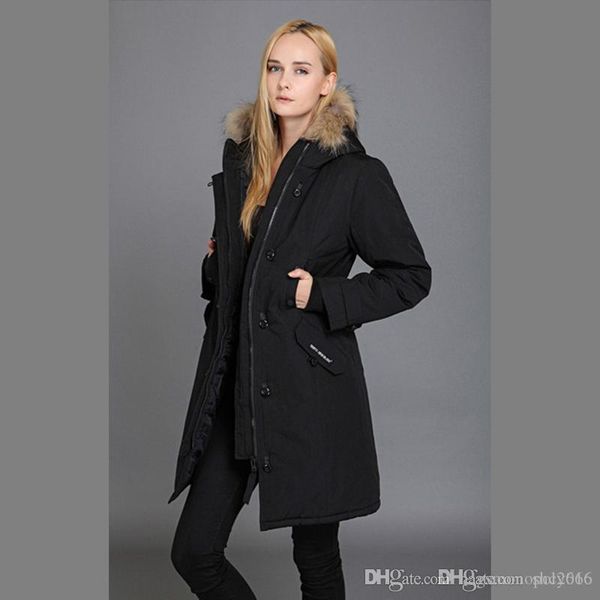 

winter high-end brand canadian style ladies down jacket fashion slim fur collar decoration long thick padded down jacket windproof warm, Black