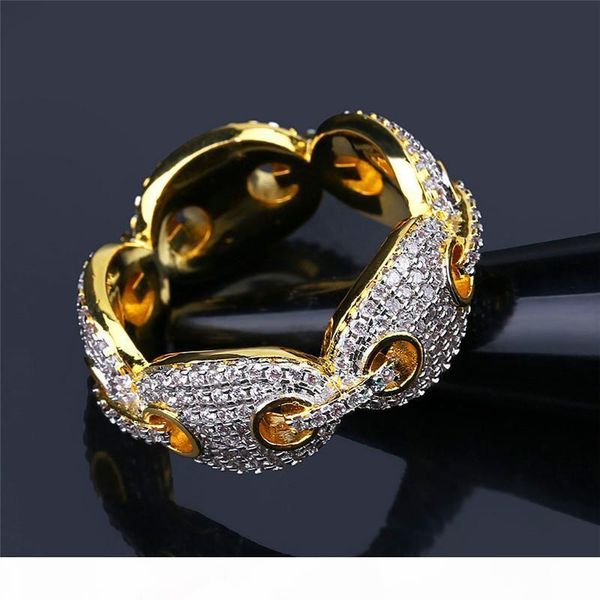

fashion chain ring men 18k gold plated jewelry hiphop rings brand design mens hip hop cubic zirconia jewellry, Golden;silver