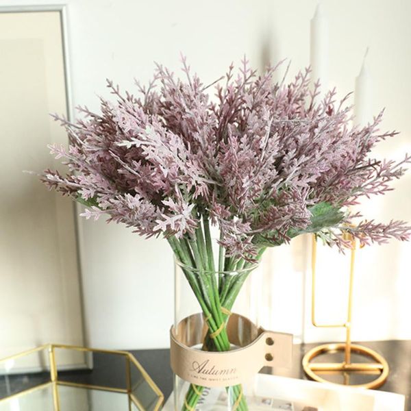 

12 pcs artificial plant bouquet fake silk green plants leaves decor artificials flowers wedding wall home micro landscape decor