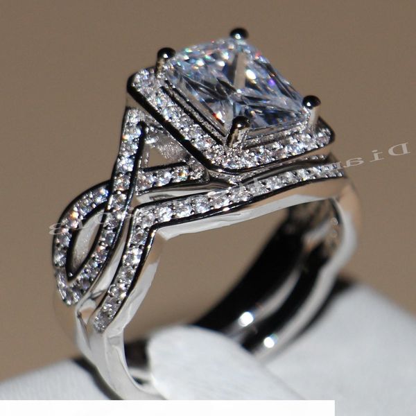 

4ct 2016 new popular jewelry 10kt white gold filled z simulated diamond princess women wedding engagement rings set for women sz5-11, Silver