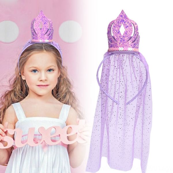 

children's three-dimensional crown head yarn girl princess crystal band sequins crystal headband hair buckle hair accessories, Slivery;white