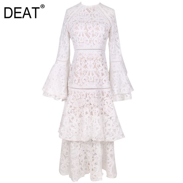 

deat]2020 bohemian dress women vintage hollow out flare sleeve high waist flare sleeve multi-layer elegant fashion am595, Black;gray