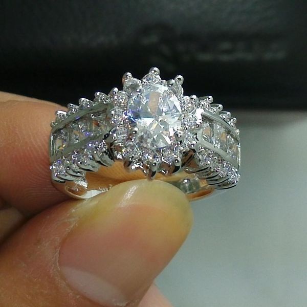 

size 5/6/7/8/9/10 luxurious jewelry 10kt white gold filled white z wedding ring for love gift, Silver